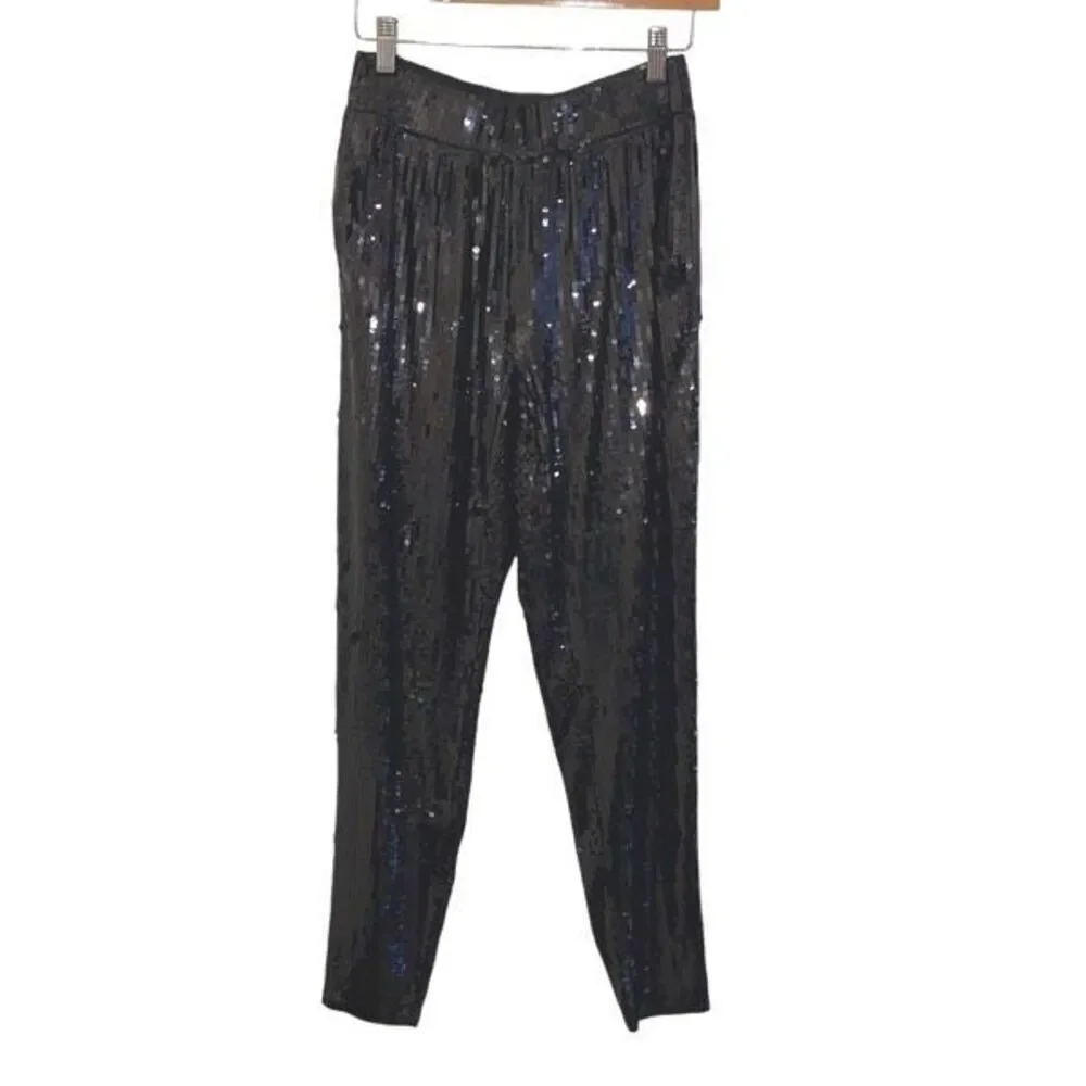 NWT Michael Kors Womens Sequined Tapered Leg Trouser Pants Black‎ Size Small